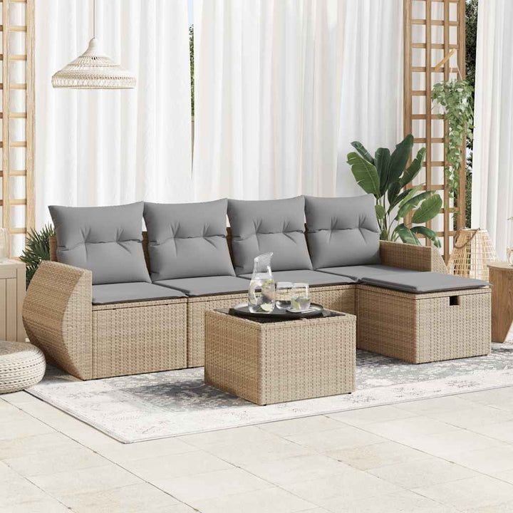 Set Canapele De Grădină Cu Perne, 6 Piese, Maro, Poliratan