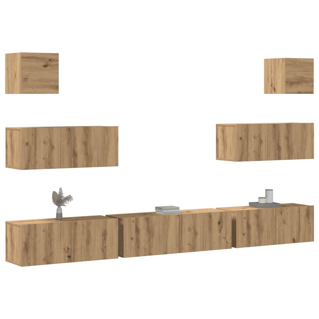 Set Comode Tv, 7 Piese, Stejar Maro, Lemn Compozit