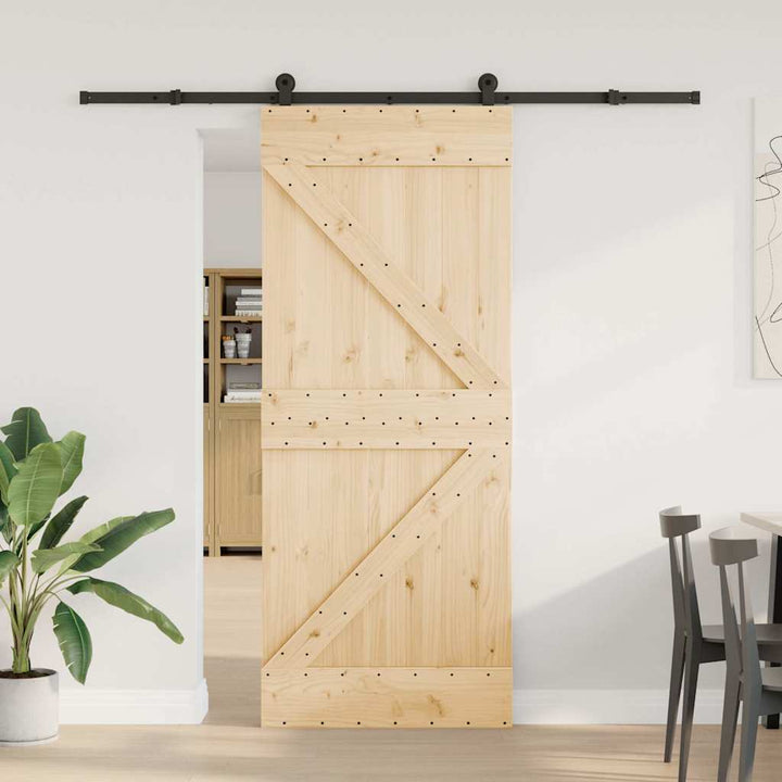 Ușă Glisantă Cu Set De Feronerie 85X210 Cm, Lemn Masiv De Pin