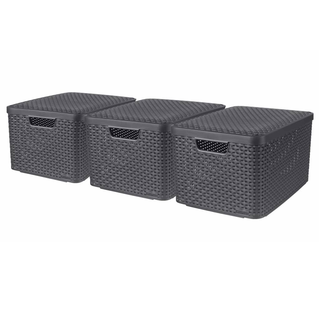 Curver Cutii De Depozitare Cu Capac Style, 3 Buc., , Ărie