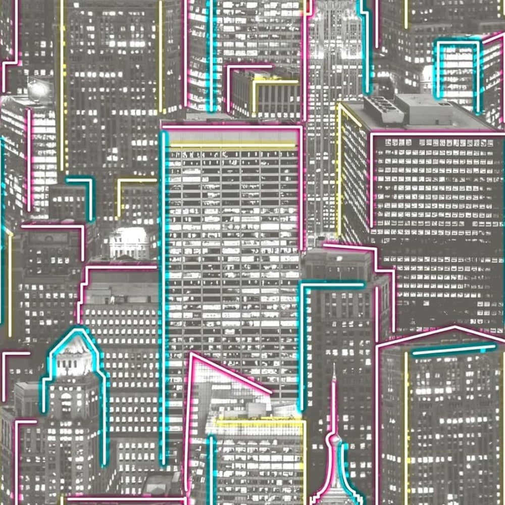 Noordwand Tapet &quot;Good Vibes Skyscrapers Glow In Dark&quot;, Gri