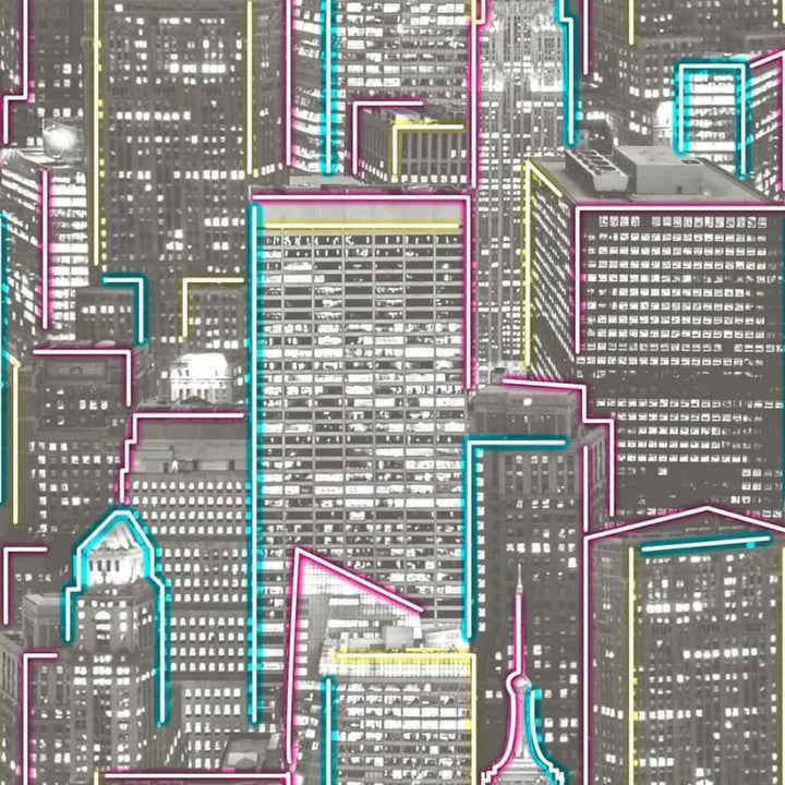 Noordwand Tapet &quot;Good Vibes Skyscrapers Glow In Dark&quot;, Gri