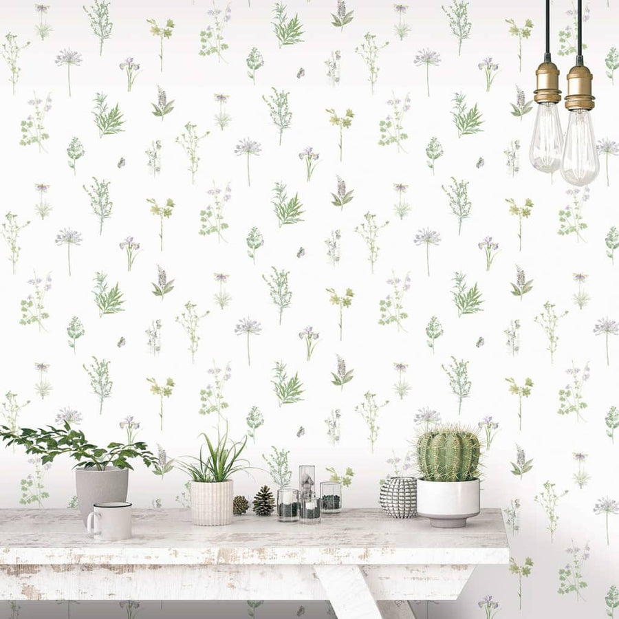 Noordwand Tapet &quot;Evergreen Herbs And Flowers&quot;, Alb