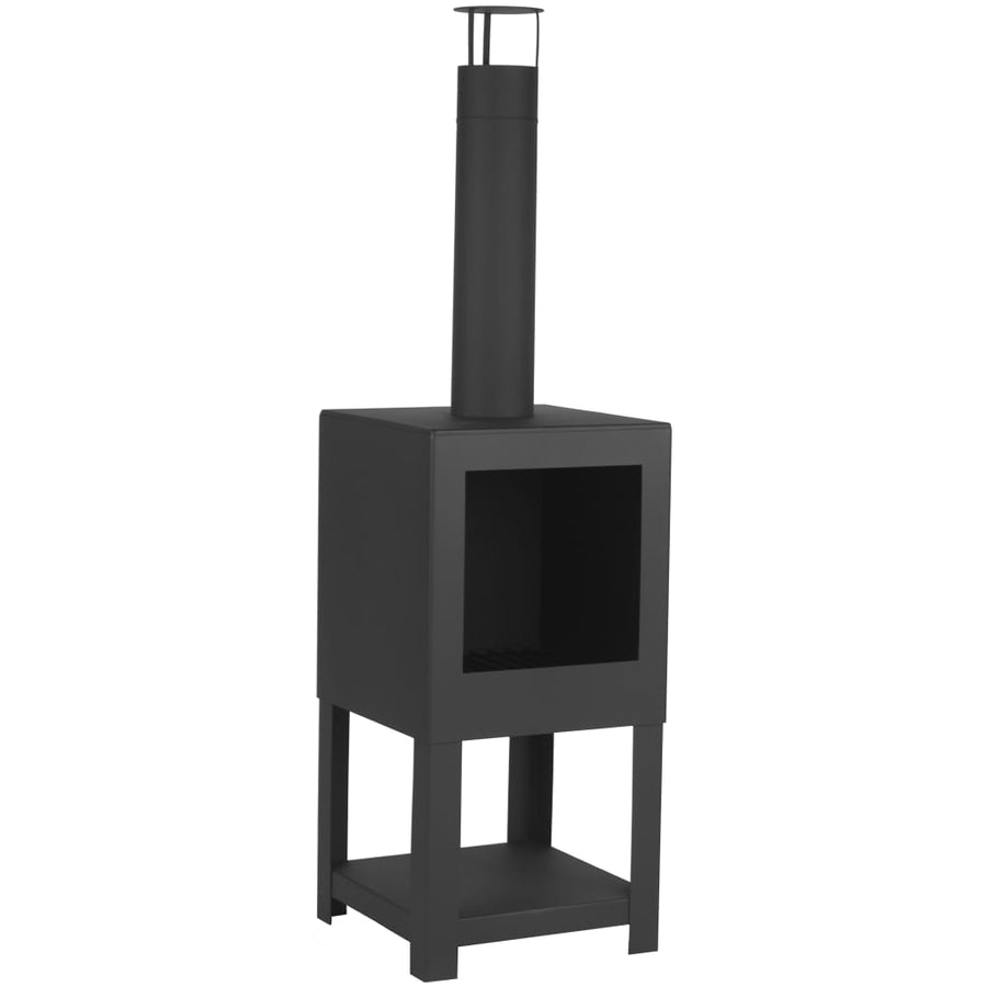 Esschert Design Șemineu De Exterior Cu Spațiu Depozitare Lemne, Negru
