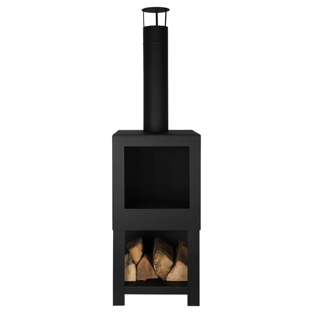 Esschert Design Șemineu De Exterior Cu Spațiu Depozitare Lemne, Negru