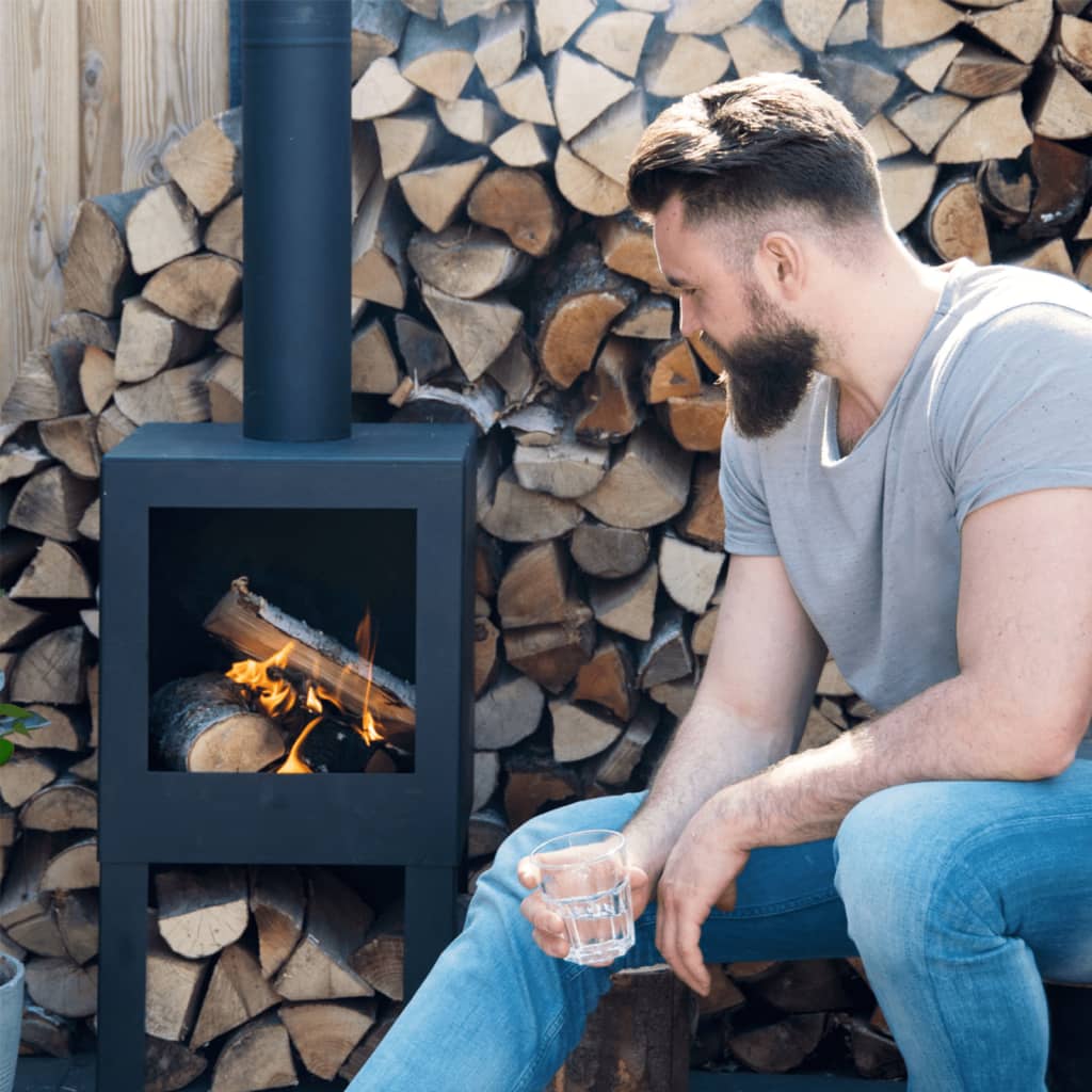 Esschert Design Șemineu De Exterior Cu Spațiu Depozitare Lemne, Negru