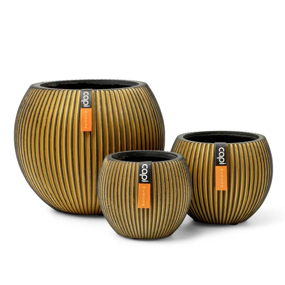 Capi Set De Vaze În Formă De Bol, 3 Piese, &quot;Groove&quot;, Auriu