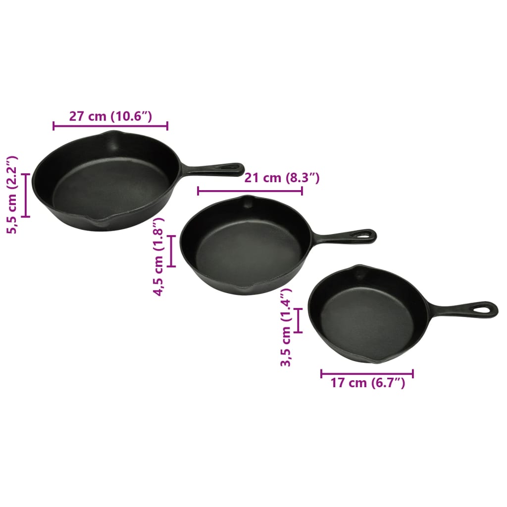 Set 3 Tigăi Din Fontă