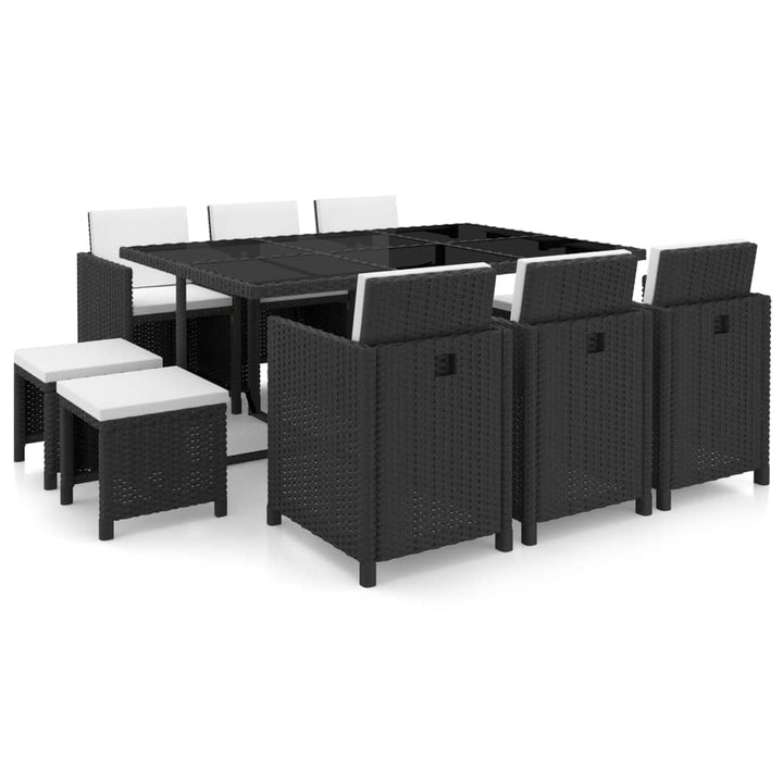 Set Mobilier De Exterior Cu Perne, 11 Piese, Negru, Poliratan