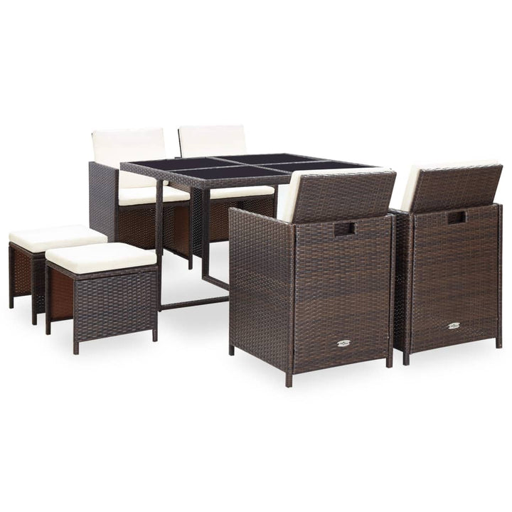 Set Mobilier De Exterior Cu Perne, 9 Piese, , Poliratan