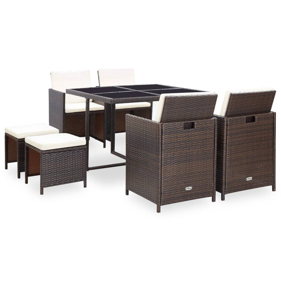 Set Mobilier De Exterior Cu Perne, 9 Piese, , Poliratan