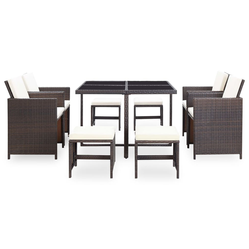 Set Mobilier De Exterior Cu Perne, 9 Piese, , Poliratan