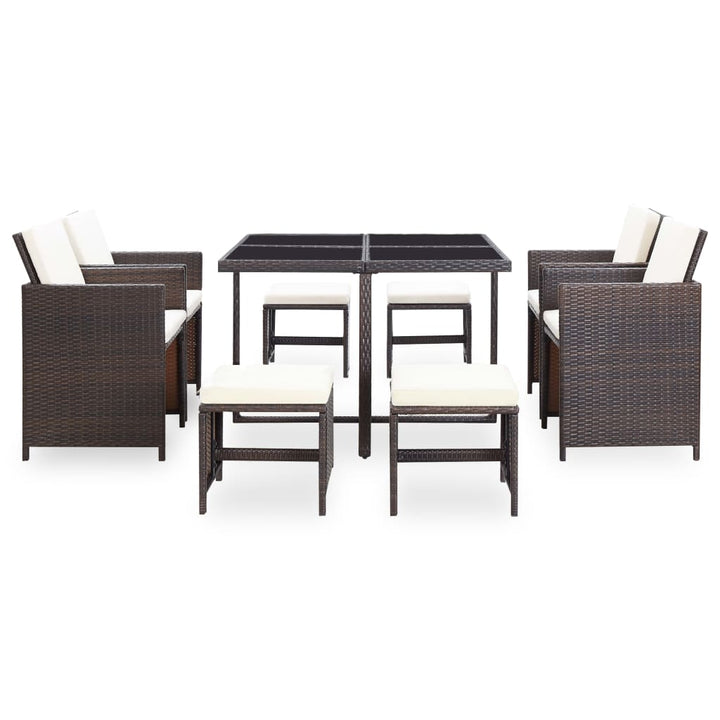 Set Mobilier De Exterior Cu Perne, 9 Piese, , Poliratan