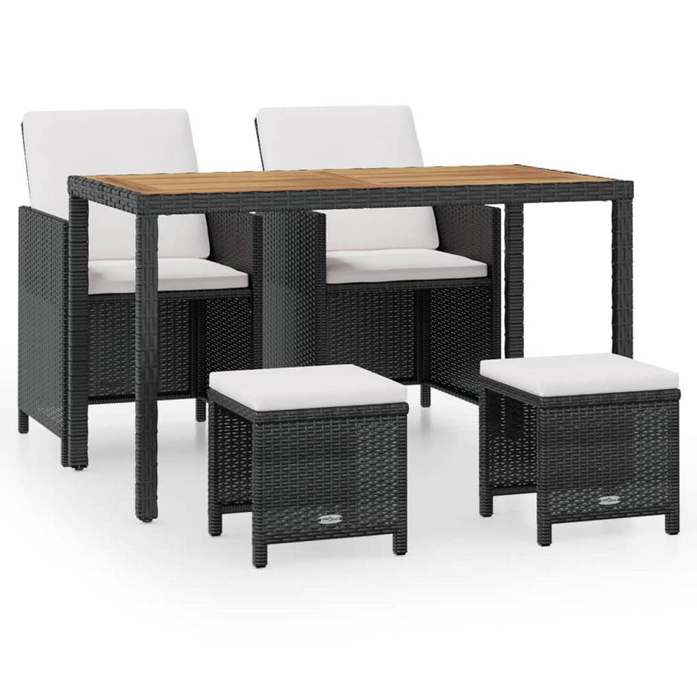 Set Mobilier De Exterior, 5 Piese Negru, Poliratan, Lemn Acacia