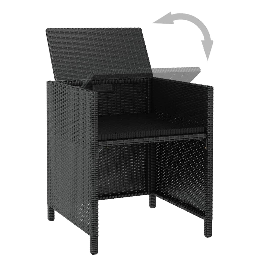 Set Mobilier De Exterior, 5 Piese Negru, Poliratan, Lemn Acacia
