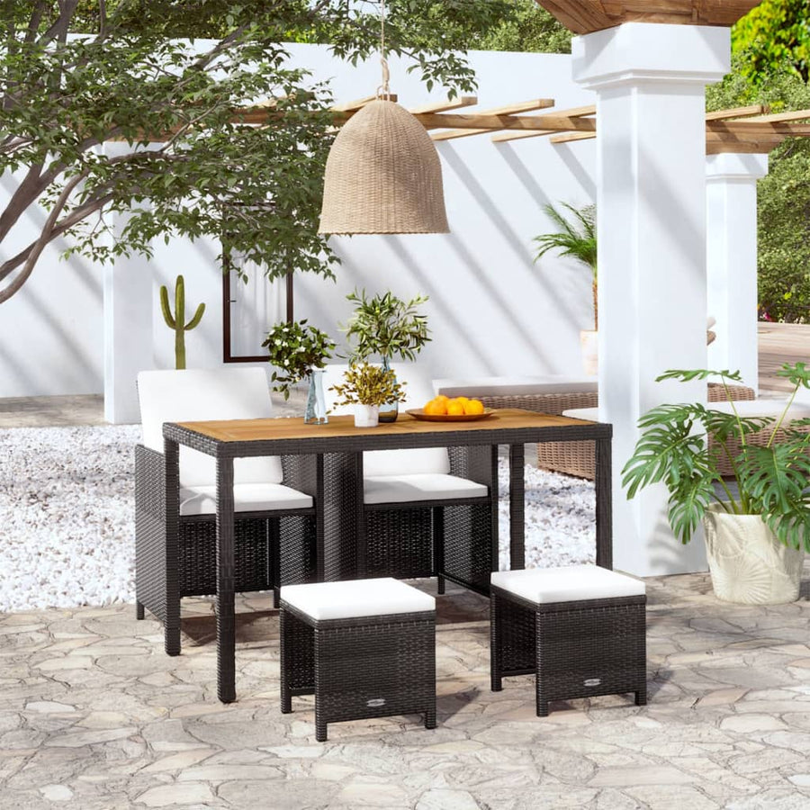Set Mobilier De Exterior, 5 Piese Negru, Poliratan, Lemn Acacia