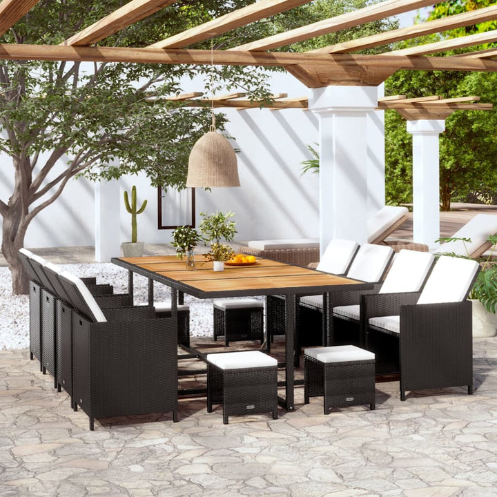 Set Mobilier De Exterior, 5 Piese Negru, Poliratan, Lemn Acacia