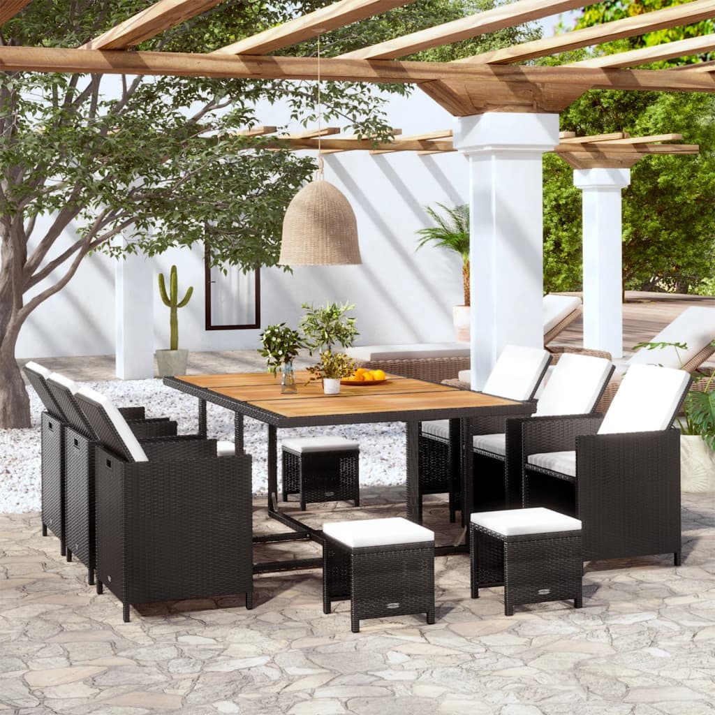 Set Mobilier De Exterior Cu Perne, 11 Piese, , Poliratan