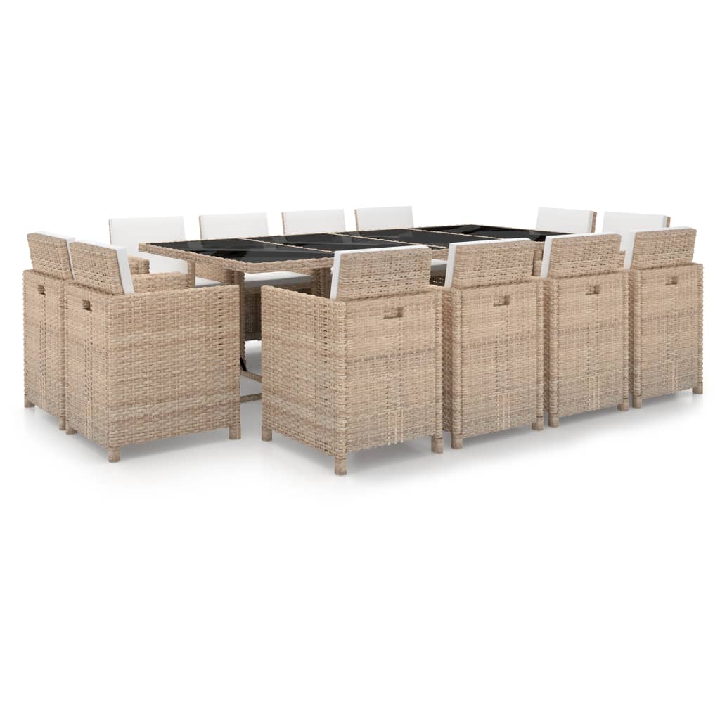Set Mobilier De Exterior Cu Perne, 13 Piese, Negru, Poliratan