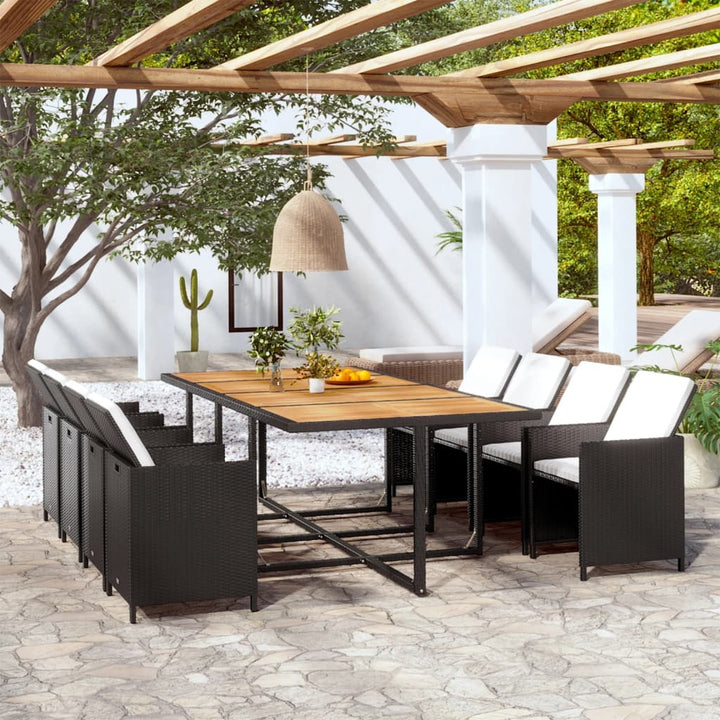 Set Mobilier De Exterior Cu Perne, 13 Piese, Negru, Poliratan