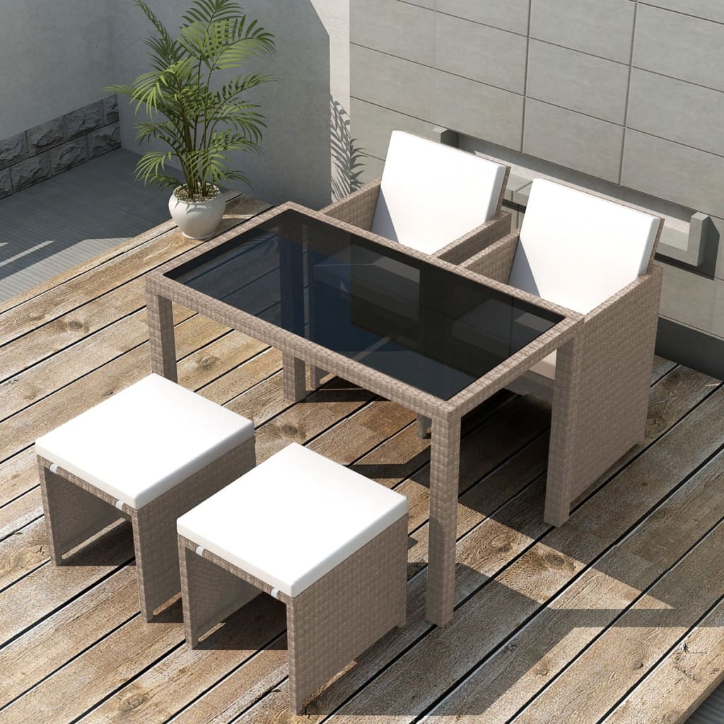 Set Mobilier De Exterior Cu Perne, 11 Piese, Bej, Poliratan
