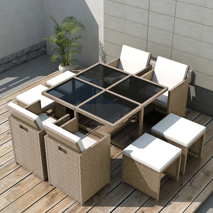 Set Mobilier De Exterior Cu Perne, 11 Piese, Bej, Poliratan