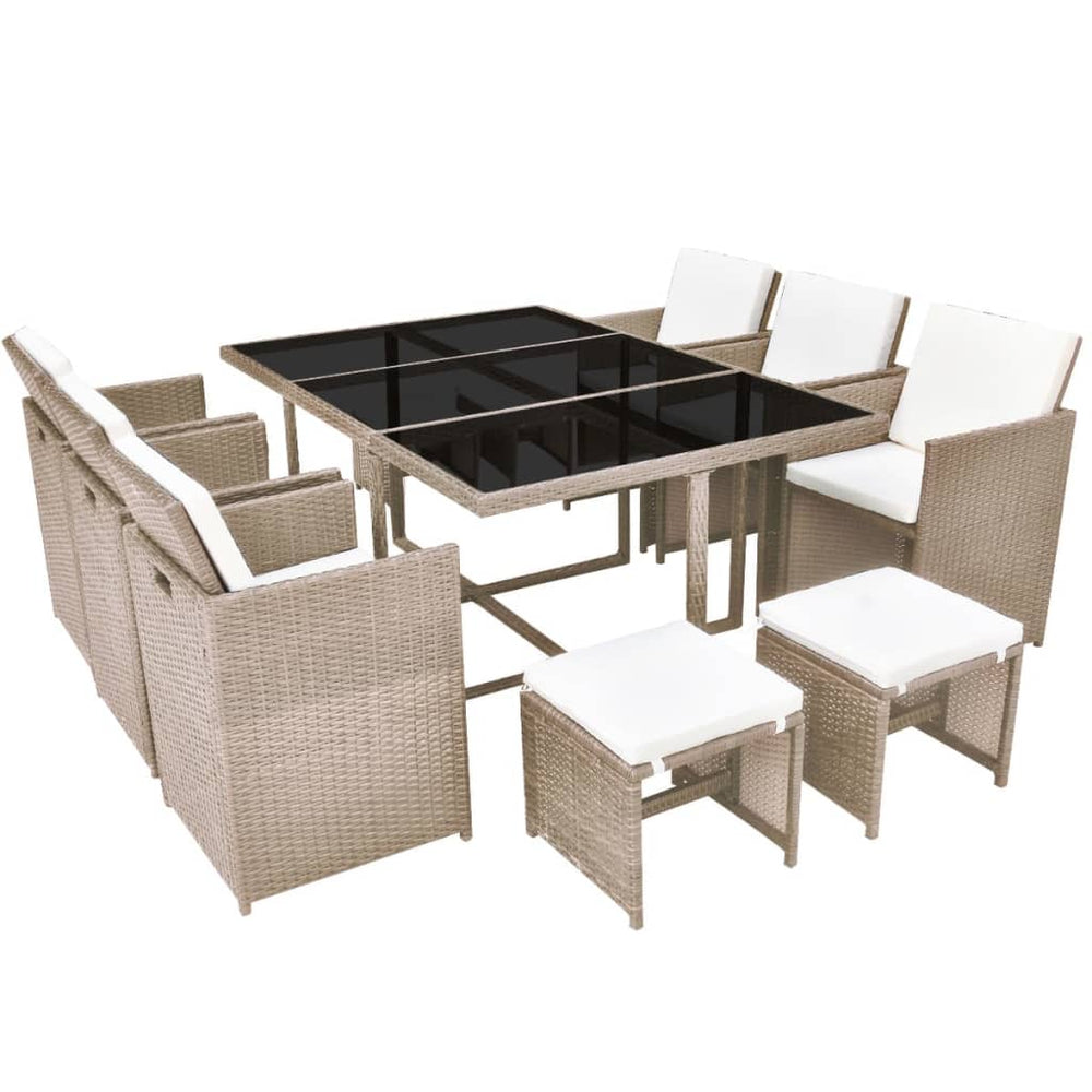 Set Mobilier De Exterior Cu Perne, 11 Piese, Bej, Poliratan