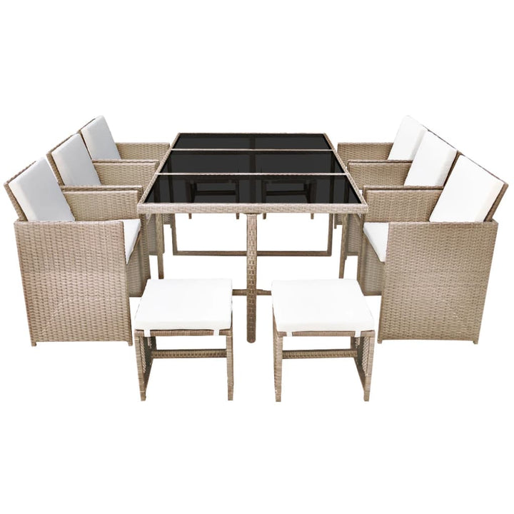 Set Mobilier De Exterior Cu Perne, 11 Piese, Bej, Poliratan