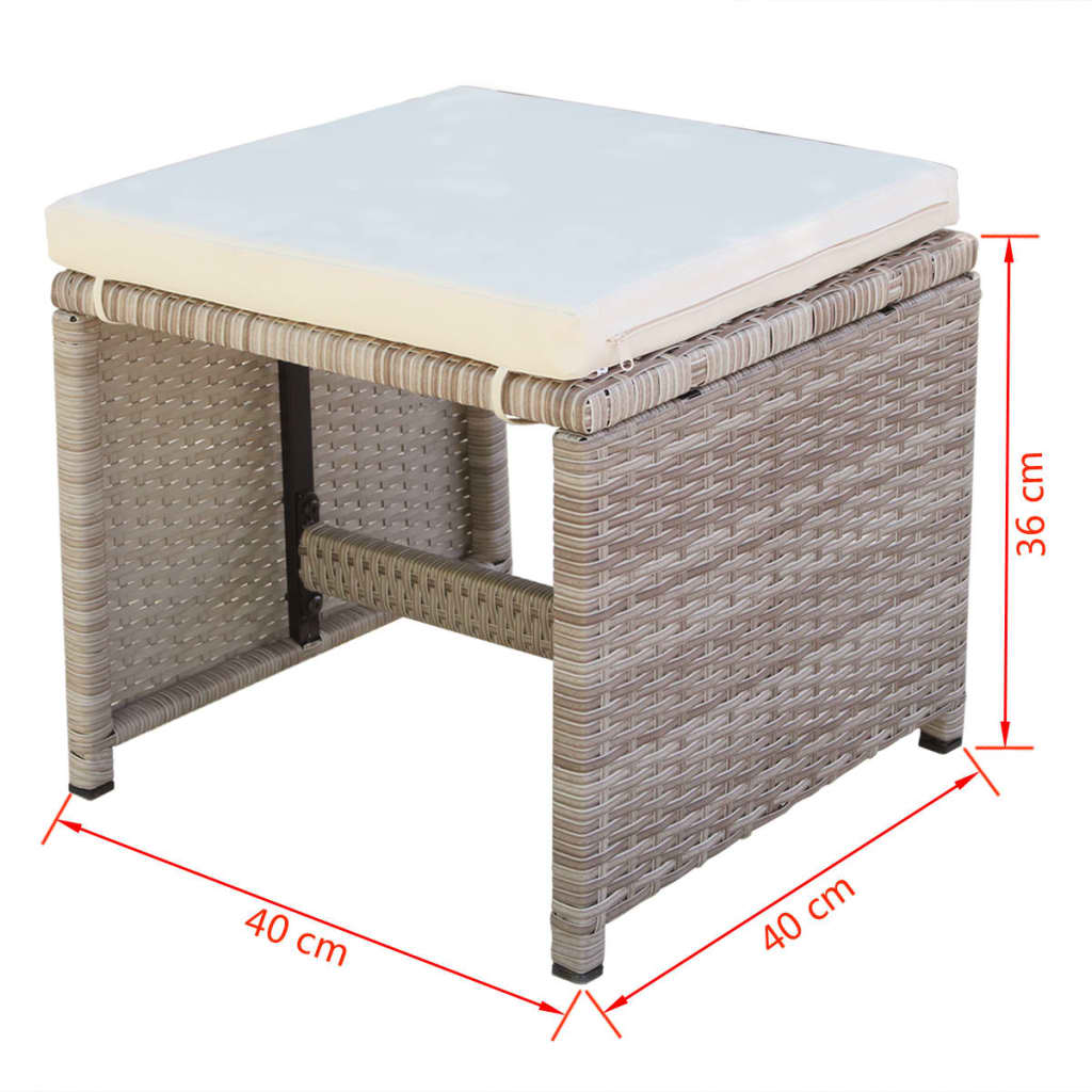 Set Mobilier De Exterior Cu Perne, 11 Piese, Bej, Poliratan
