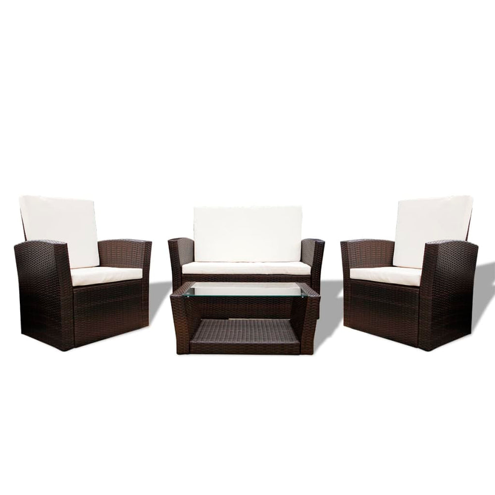 Set Mobilier De Grădină Cu Perne, 4 Piese, , Poliratan