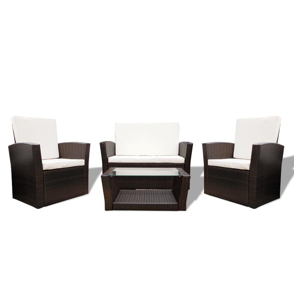 Set Mobilier De Grădină Cu Perne, 4 Piese, , Poliratan