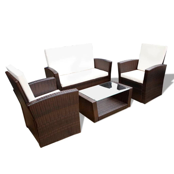 Set Mobilier De Grădină Cu Perne, 4 Piese, , Poliratan