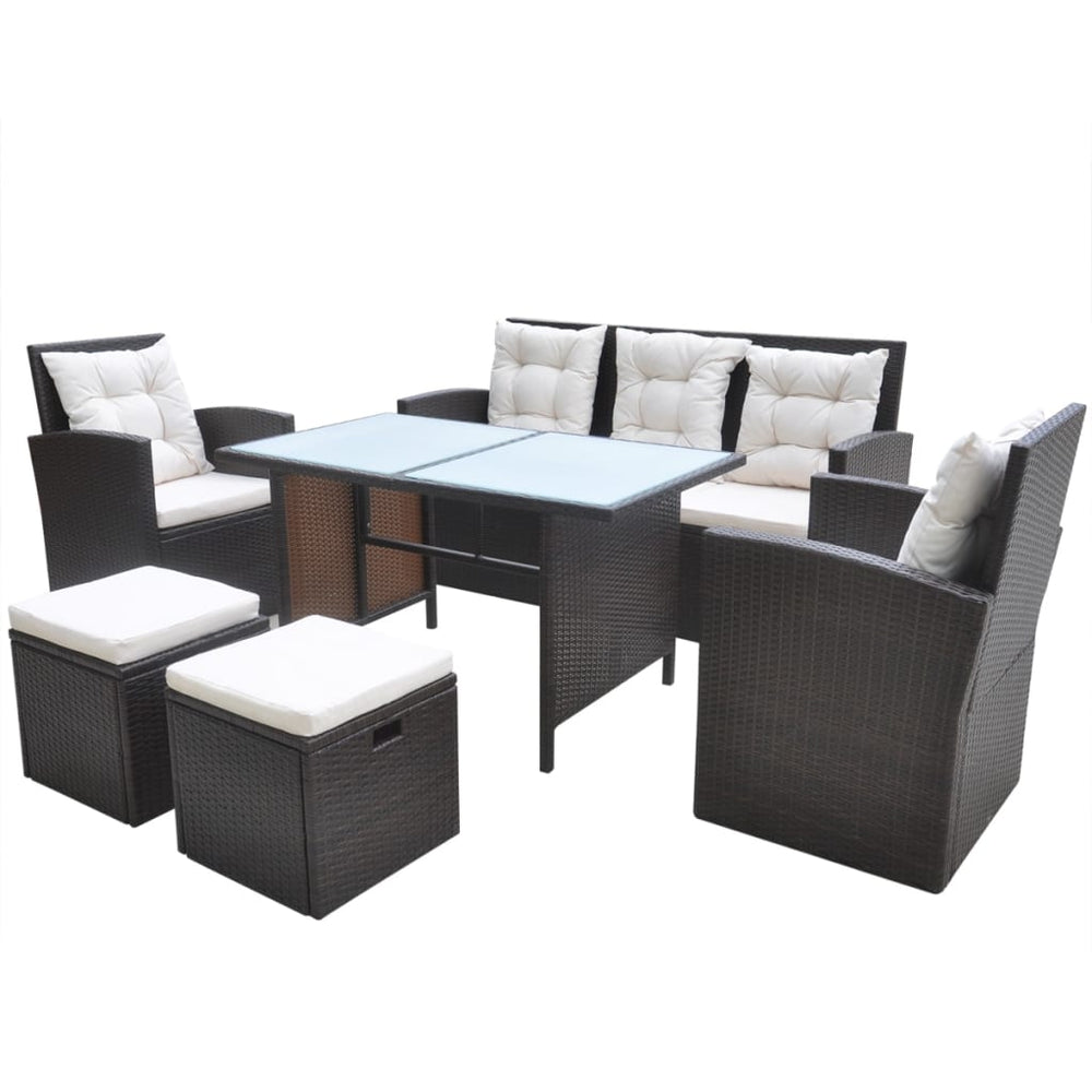 Set Mobilier De Exterior Cu Perne, 6 Piese, , Poliratan