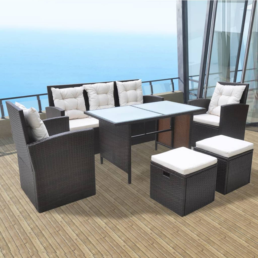 Set Mobilier De Exterior Cu Perne, 6 Piese, , Poliratan