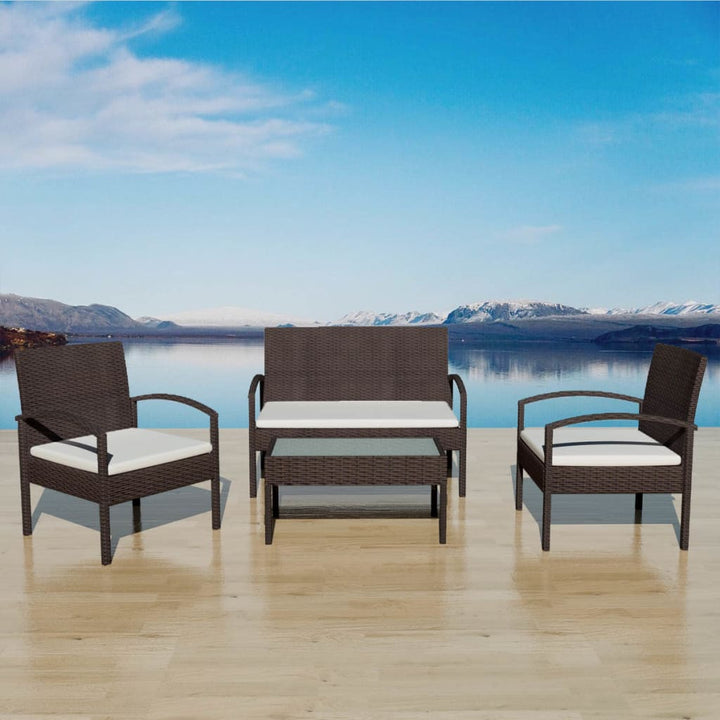 Set Mobilier De Grădină Cu Perne, 4 Piese, Negru, Poliratan