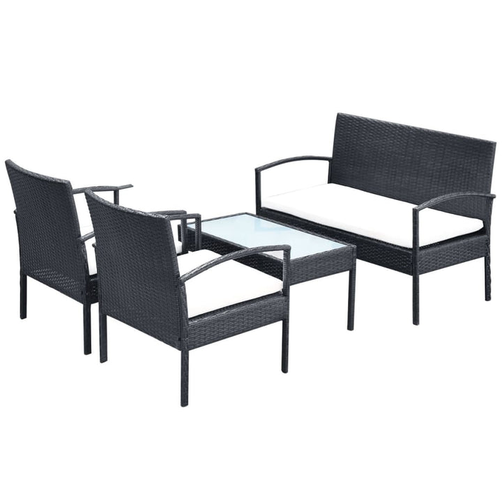 Set Mobilier De Grădină Cu Perne, 4 Piese, Negru, Poliratan
