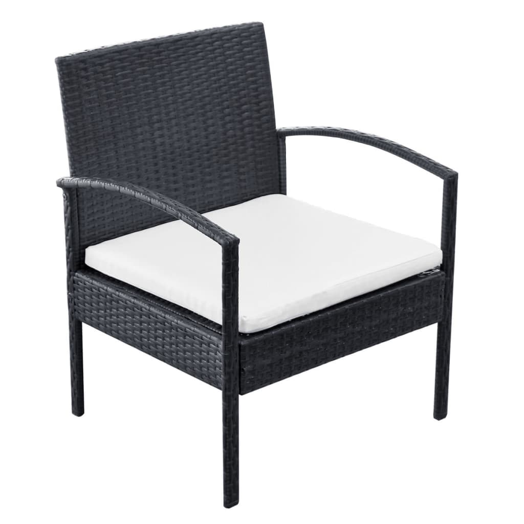 Set Mobilier De Grădină Cu Perne, 4 Piese, Negru, Poliratan