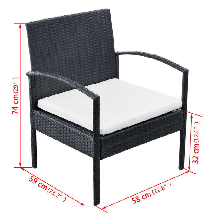 Set Mobilier De Grădină Cu Perne, 4 Piese, Negru, Poliratan