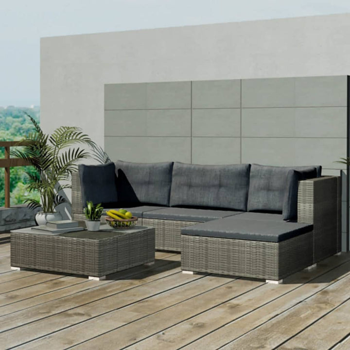 Set Mobilier De Grădină Cu Perne, 5 Piese, , Poliratan