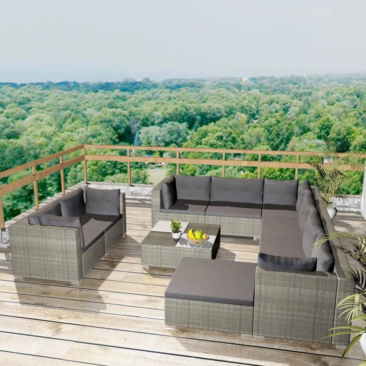 Set Mobilier De Grădină Cu Perne, 10 Piese, , Poliratan