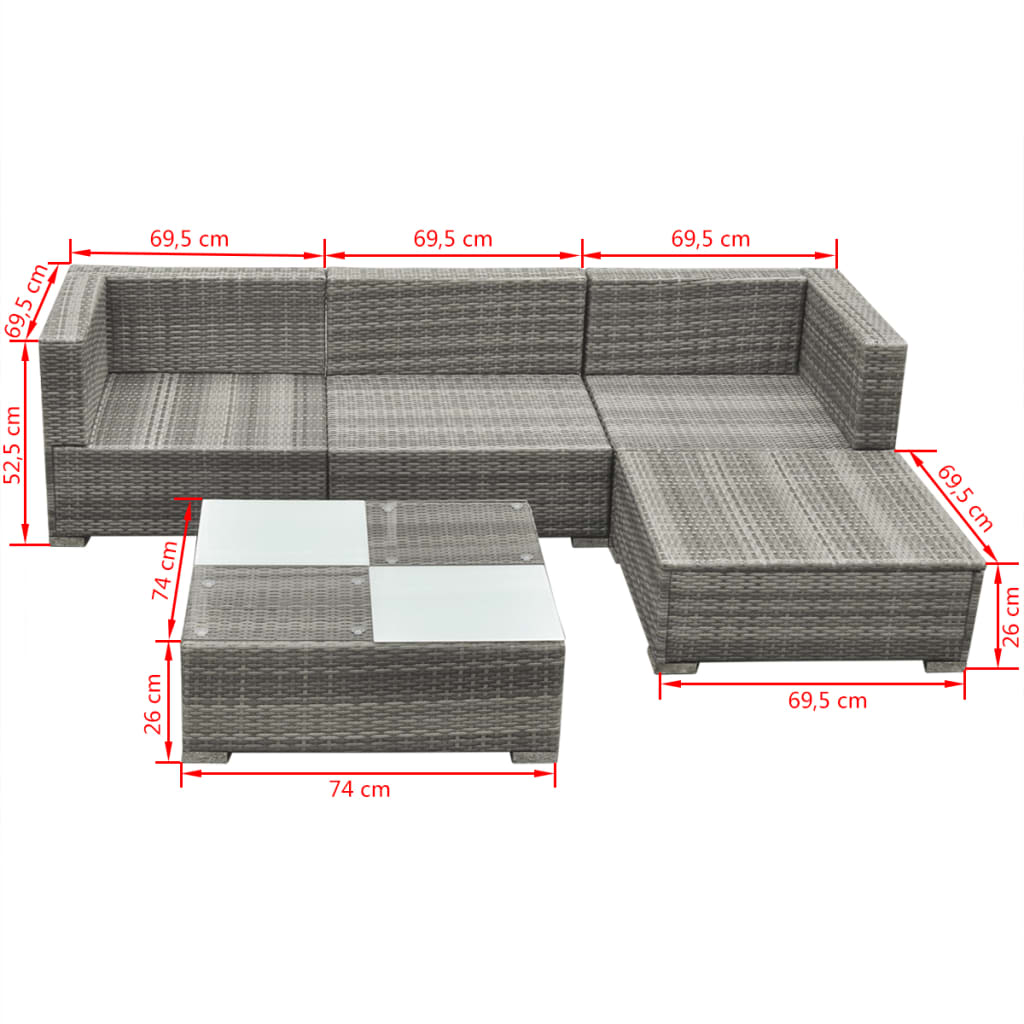 Set Mobilier De Grădină Cu Perne, 5 Piese, , Poliratan