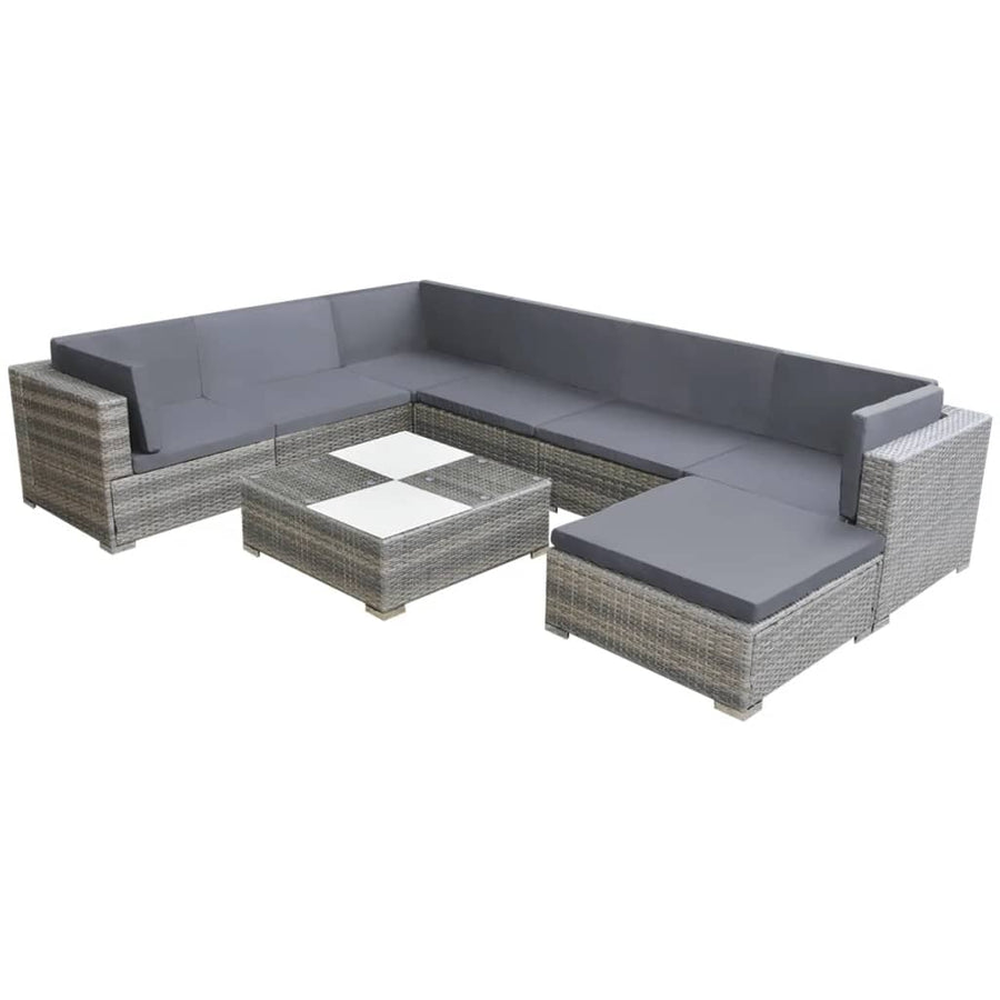 Set Mobilier De Grădină Cu Perne, 8 Piese, Gri, Poliratan