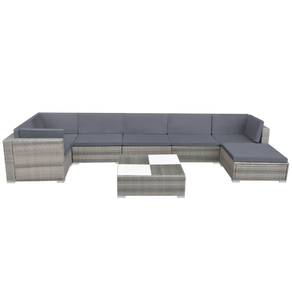 Set Mobilier De Grădină Cu Perne, 8 Piese, Gri, Poliratan