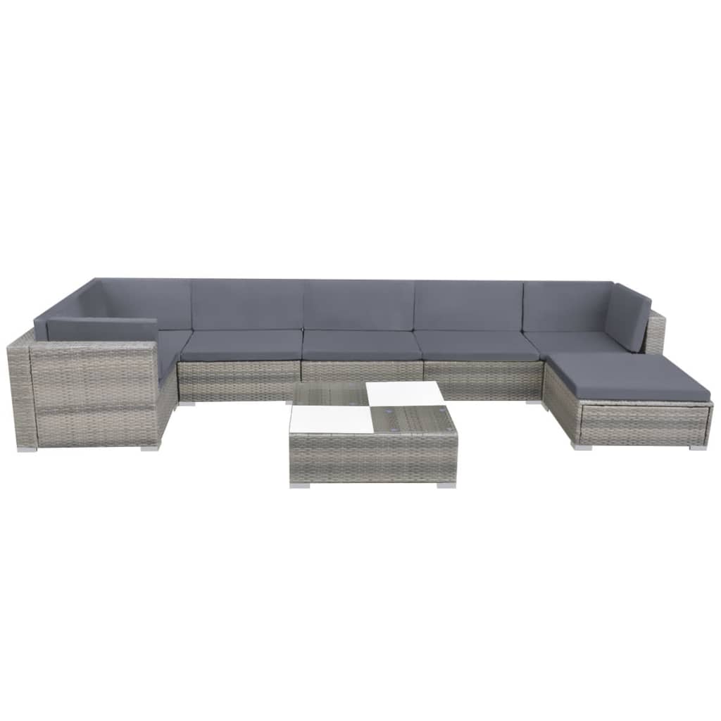 Set Mobilier De Grădină Cu Perne, 8 Piese, Gri, Poliratan