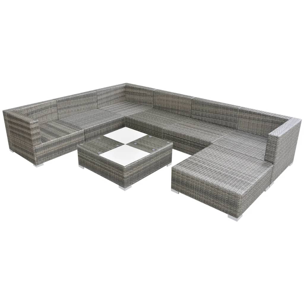 Set Mobilier De Grădină Cu Perne, 8 Piese, Gri, Poliratan