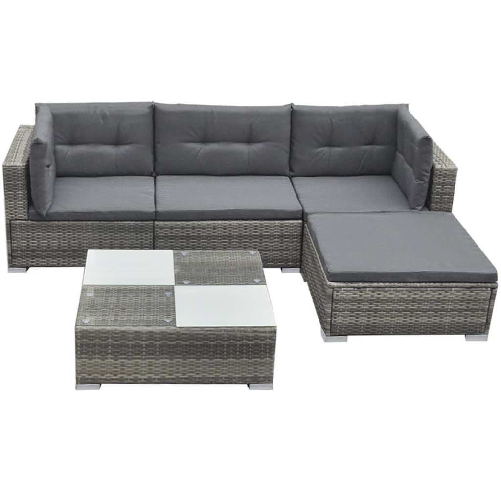Set Mobilier De Grădină Cu Perne, 5 Piese, Gri, Poliratan