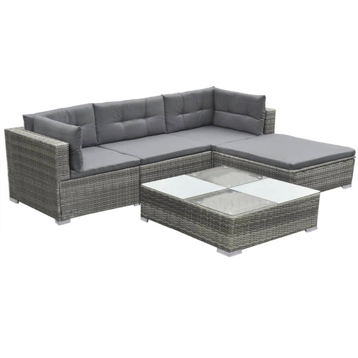 Set Mobilier De Grădină Cu Perne, 5 Piese, Gri, Poliratan