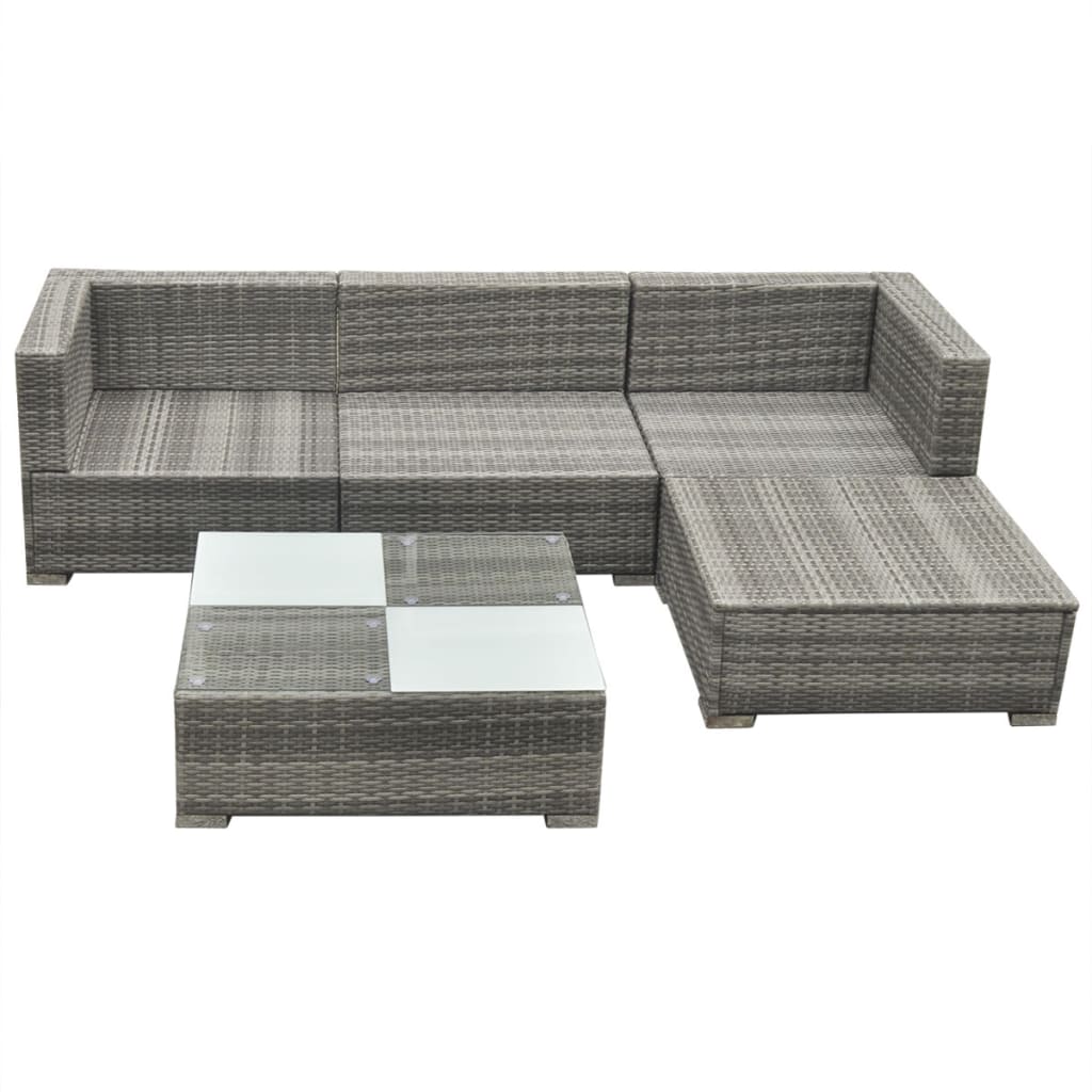Set Mobilier De Grădină Cu Perne, 5 Piese, Gri, Poliratan