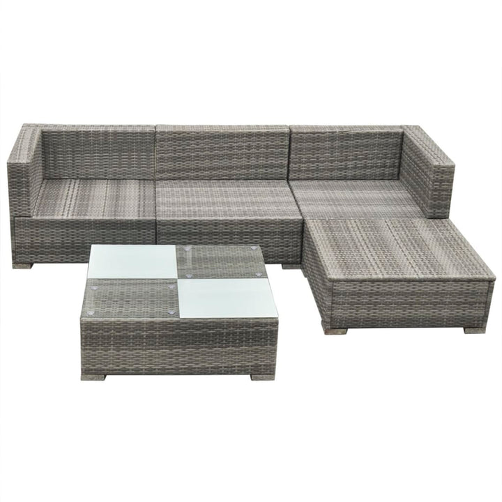 Set Mobilier De Grădină Cu Perne, 5 Piese, Gri, Poliratan