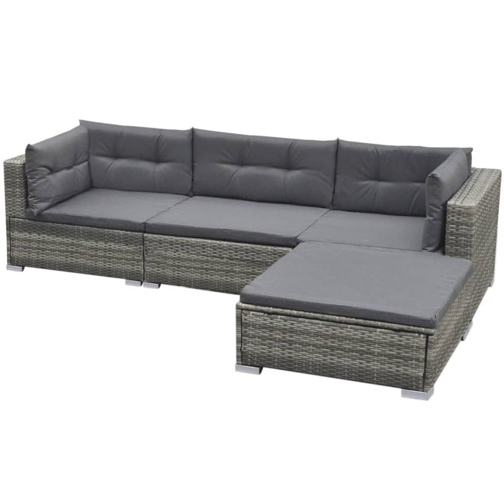 Set Mobilier De Grădină Cu Perne, 5 Piese, Gri, Poliratan